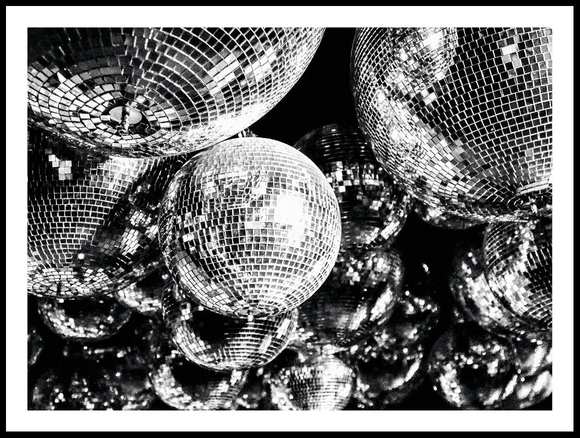BLuvos Impression sur toile noir blanc Funky Disco boule à facettes années  70 affiche vintage abstraite mur photo bar salon décor 60x80 cm sans cadre